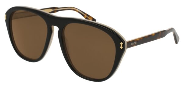 GG 0128S Sunglasses 004 Black/Dark Tortoise with Brown Lenses